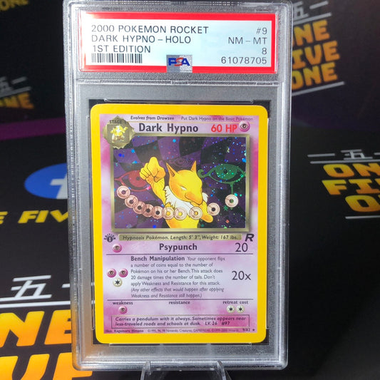 Dark Hypno 9/82 First Edition Team Rocket Holo PSA 8